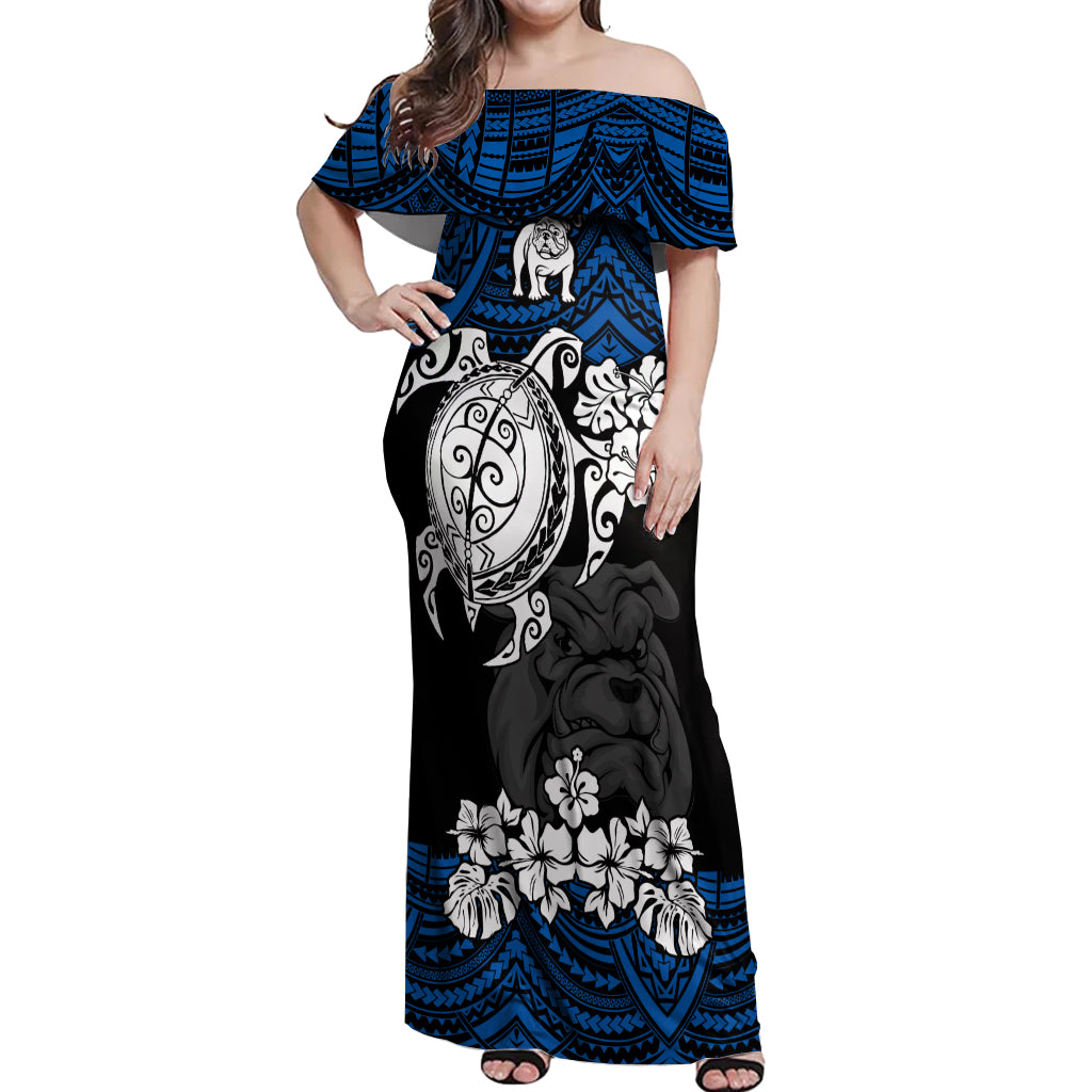 custom-bulldogs-rugby-off-shoulder-maxi-dress-berries-hibiscus-and-turtle-with-polynesian-pattern