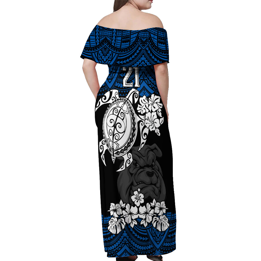 custom-bulldogs-rugby-off-shoulder-maxi-dress-berries-hibiscus-and-turtle-with-polynesian-pattern