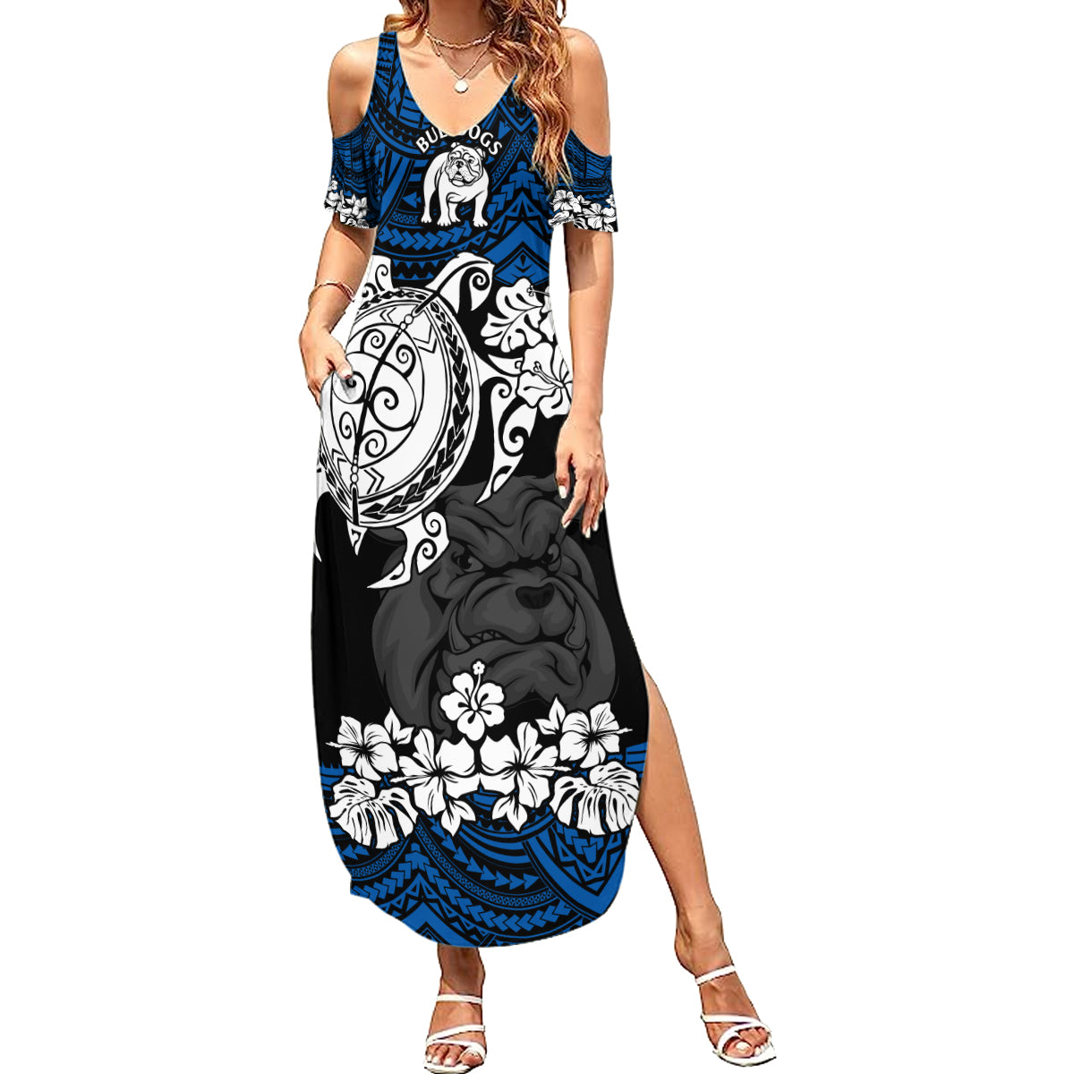 custom-bulldogs-rugby-summer-maxi-dress-berries-hibiscus-and-turtle-with-polynesian-pattern