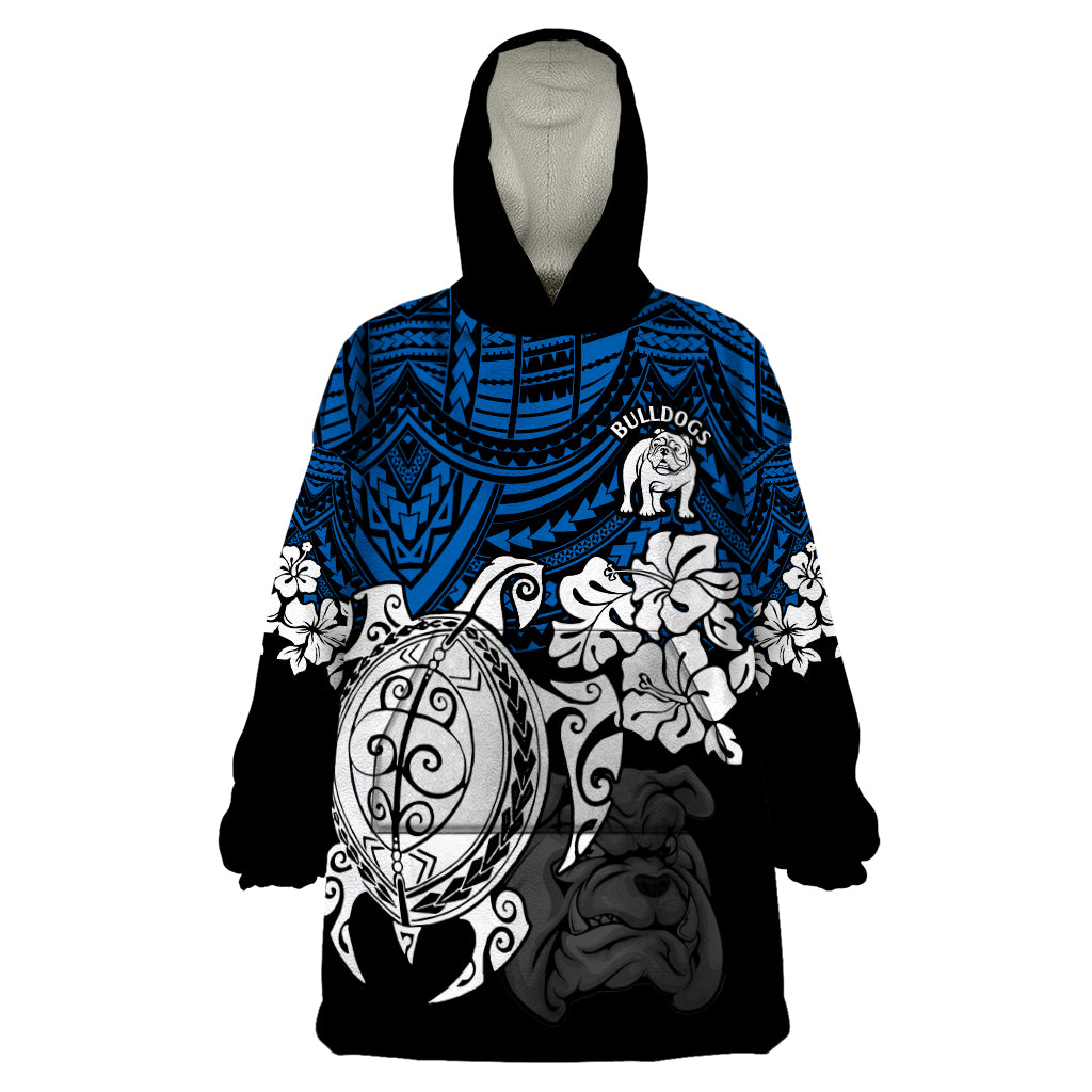 Custom Bulldogs Rugby Wearable Blanket Hoodie Berries Hibiscus and Turtle With Polynesian Pattern - Vibe Hoodie Shop