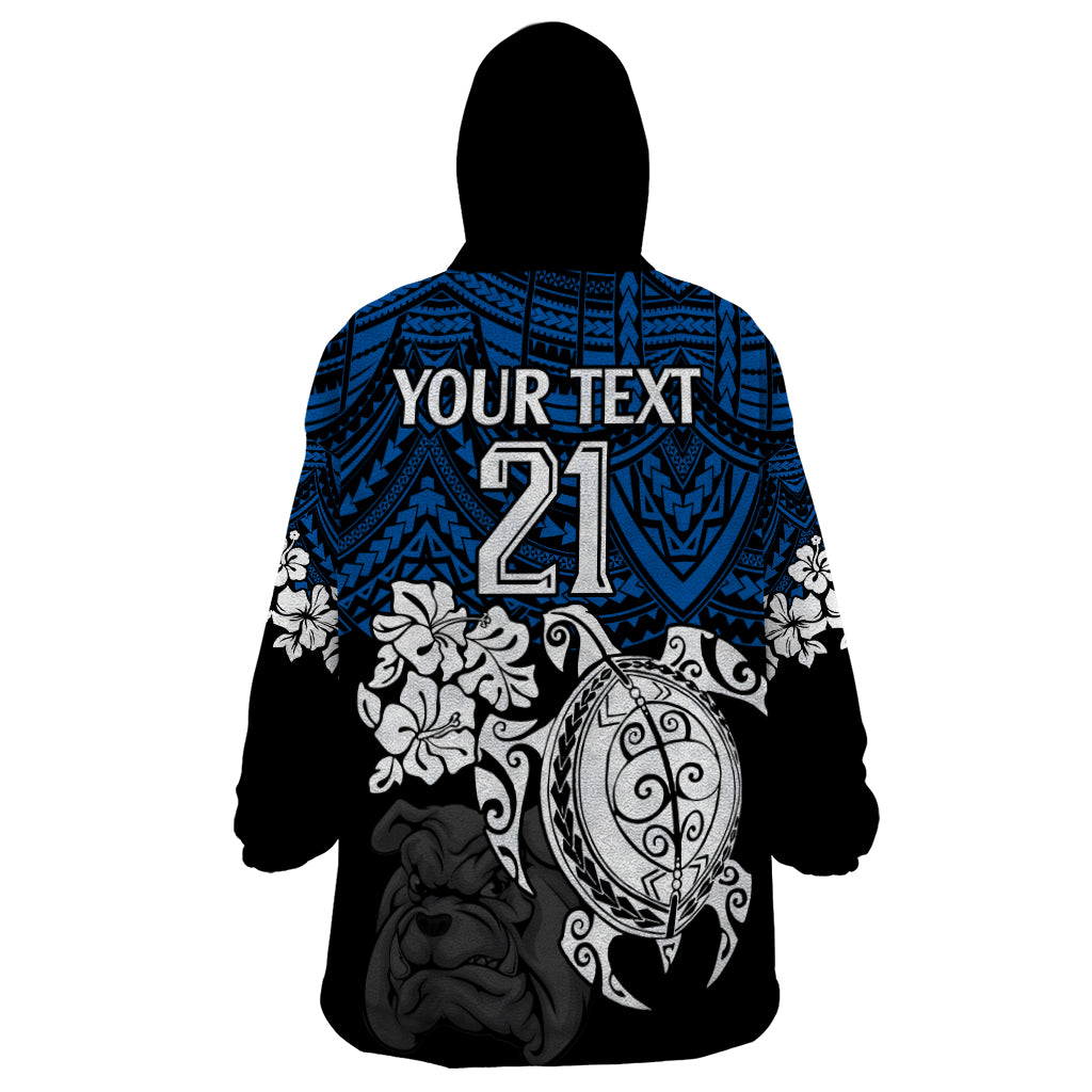 Custom Bulldogs Rugby Wearable Blanket Hoodie Berries Hibiscus and Turtle With Polynesian Pattern - Vibe Hoodie Shop