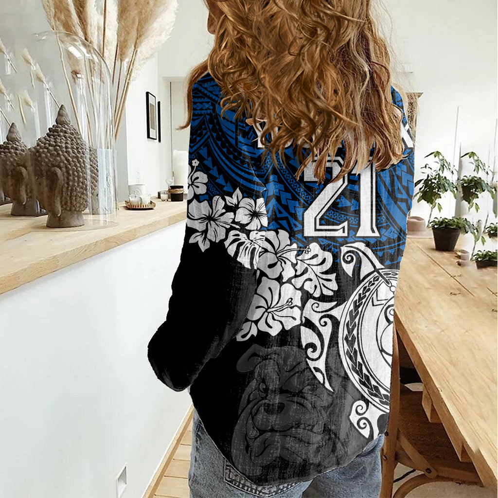 Custom Bulldogs Rugby Women Casual Shirt Berries Hibiscus and Turtle With Polynesian Pattern - Vibe Hoodie Shop