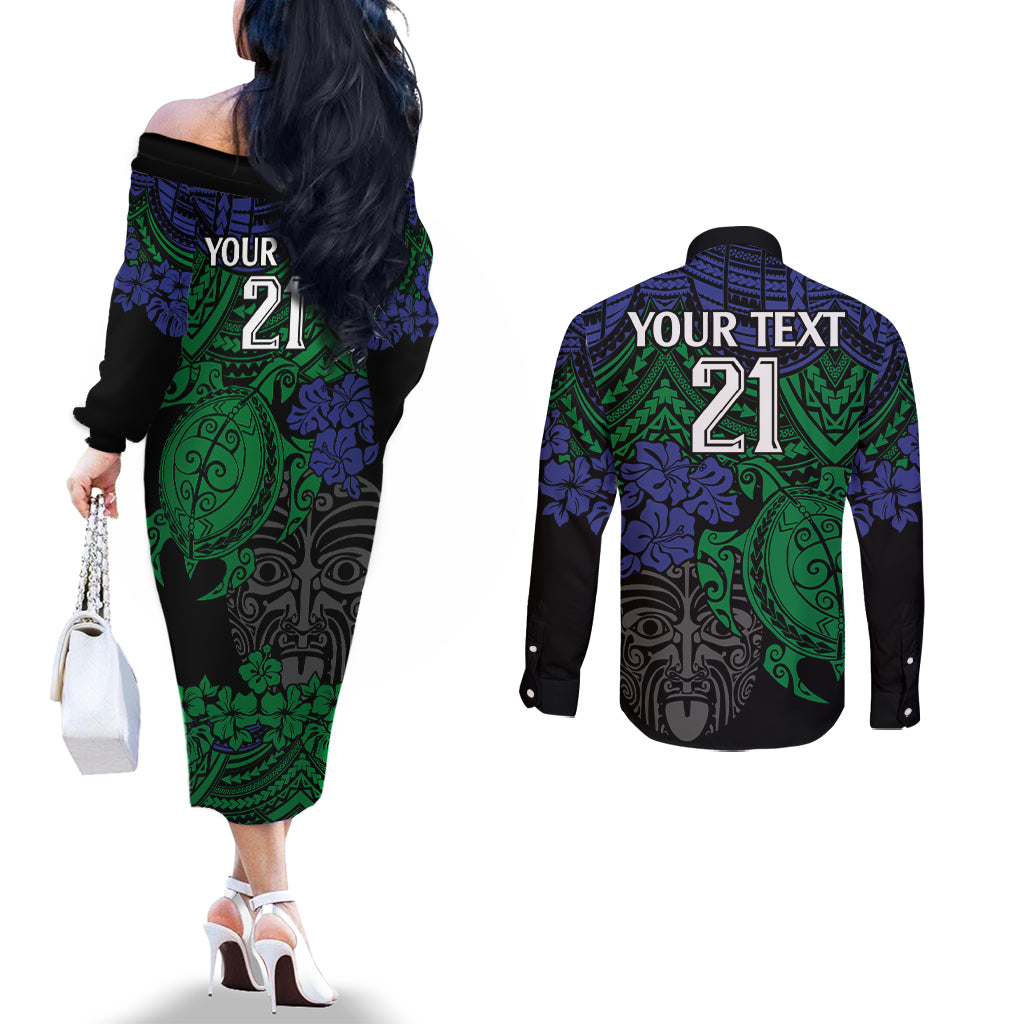 custom-new-zealand-warriors-rugby-couples-matching-off-the-shoulder-long-sleeve-dress-and-long-sleeve-button-shirt-hibiscus-and-turtle-with-polynesian-pattern