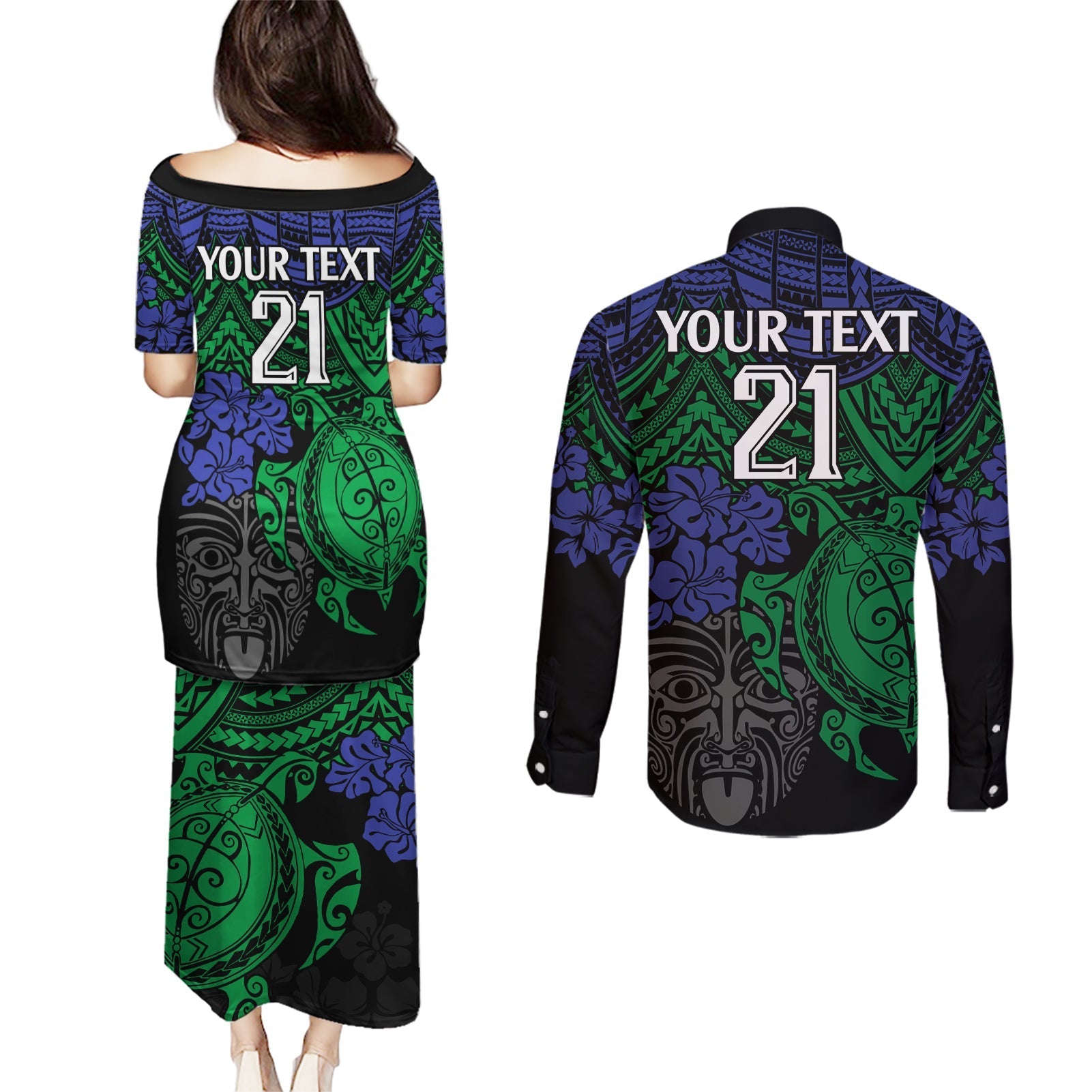 custom-new-zealand-warriors-rugby-couples-matching-puletasi-dress-and-long-sleeve-button-shirt-hibiscus-and-turtle-with-polynesian-pattern