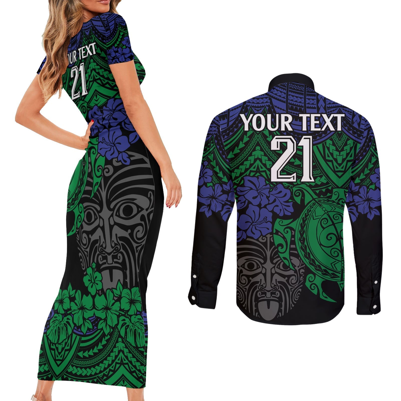 custom-new-zealand-warriors-rugby-couples-matching-short-sleeve-bodycon-dress-and-long-sleeve-button-shirt-hibiscus-and-turtle-with-polynesian-pattern