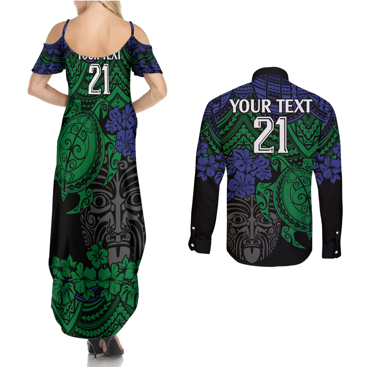 custom-new-zealand-warriors-rugby-couples-matching-summer-maxi-dress-and-long-sleeve-button-shirt-hibiscus-and-turtle-with-polynesian-pattern