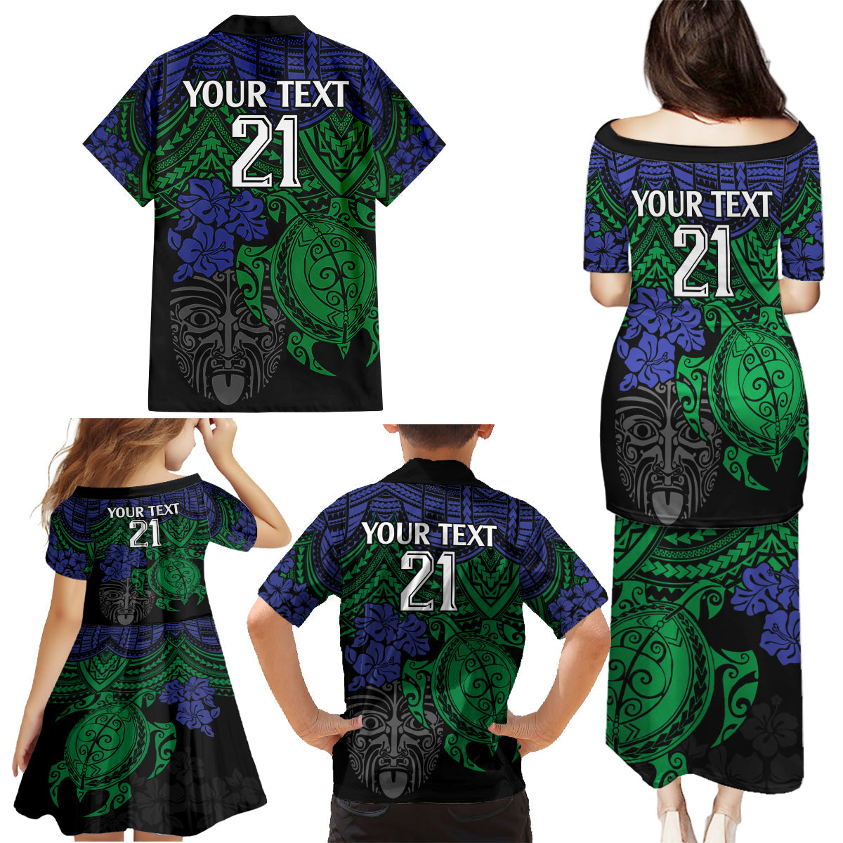 custom-new-zealand-warriors-rugby-family-matching-puletasi-dress-and-hawaiian-shirt-hibiscus-and-turtle-with-polynesian-pattern