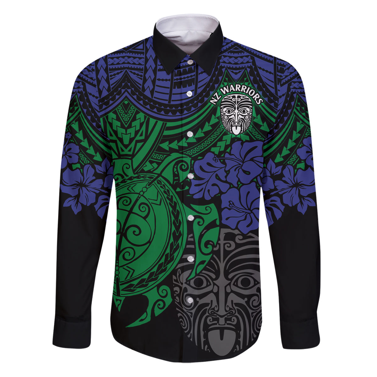 custom-new-zealand-warriors-rugby-family-matching-puletasi-dress-and-hawaiian-shirt-hibiscus-and-turtle-with-polynesian-pattern