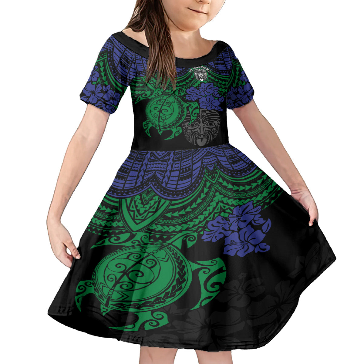 custom-new-zealand-warriors-rugby-family-matching-summer-maxi-dress-and-hawaiian-shirt-hibiscus-and-turtle-with-polynesian-pattern