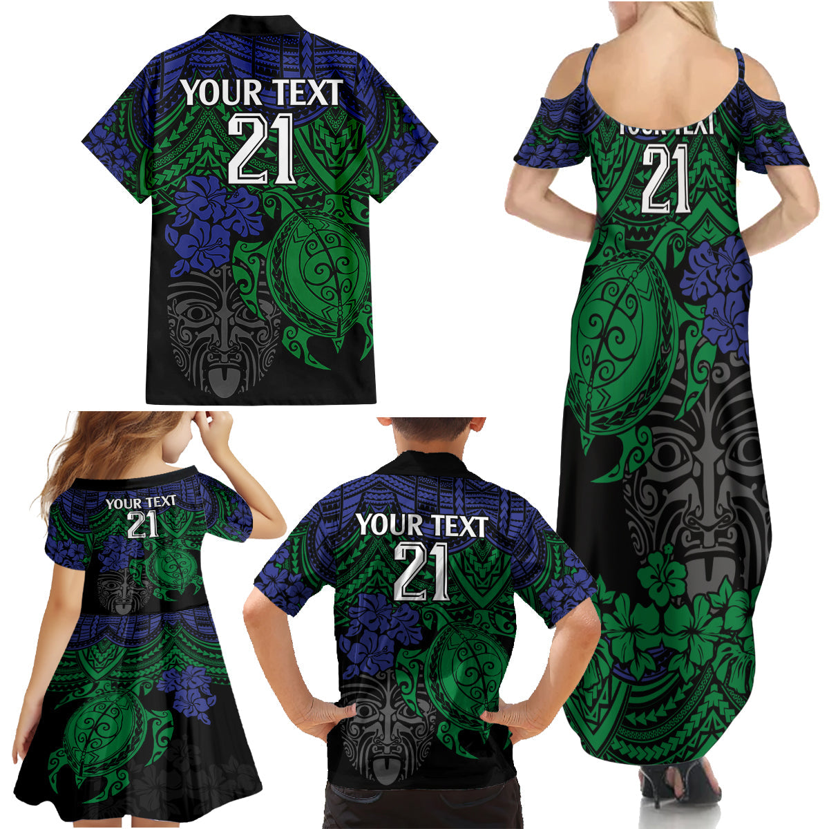 custom-new-zealand-warriors-rugby-family-matching-summer-maxi-dress-and-hawaiian-shirt-hibiscus-and-turtle-with-polynesian-pattern