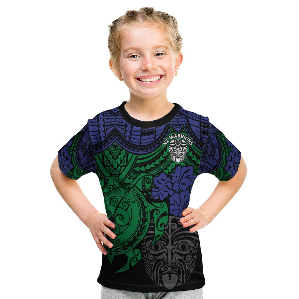custom-new-zealand-warriors-rugby-kid-t-shirt-hibiscus-and-turtle-with-polynesian-pattern