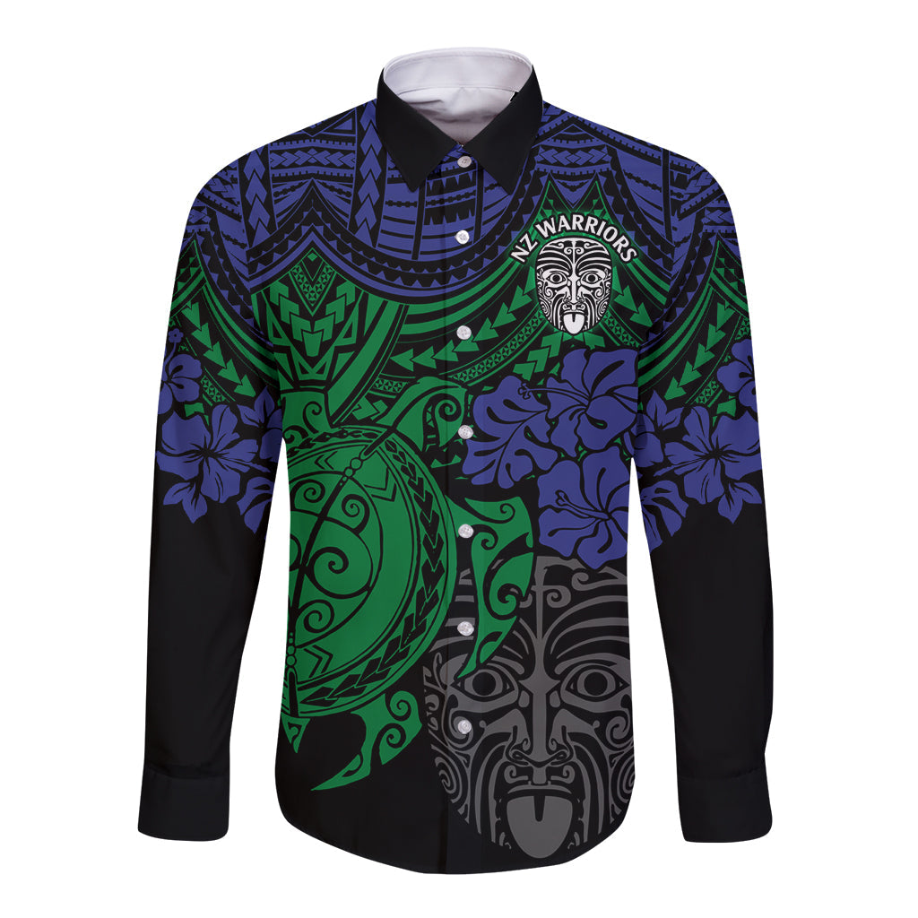 custom-new-zealand-warriors-rugby-long-sleeve-button-shirt-hibiscus-and-turtle-with-polynesian-pattern