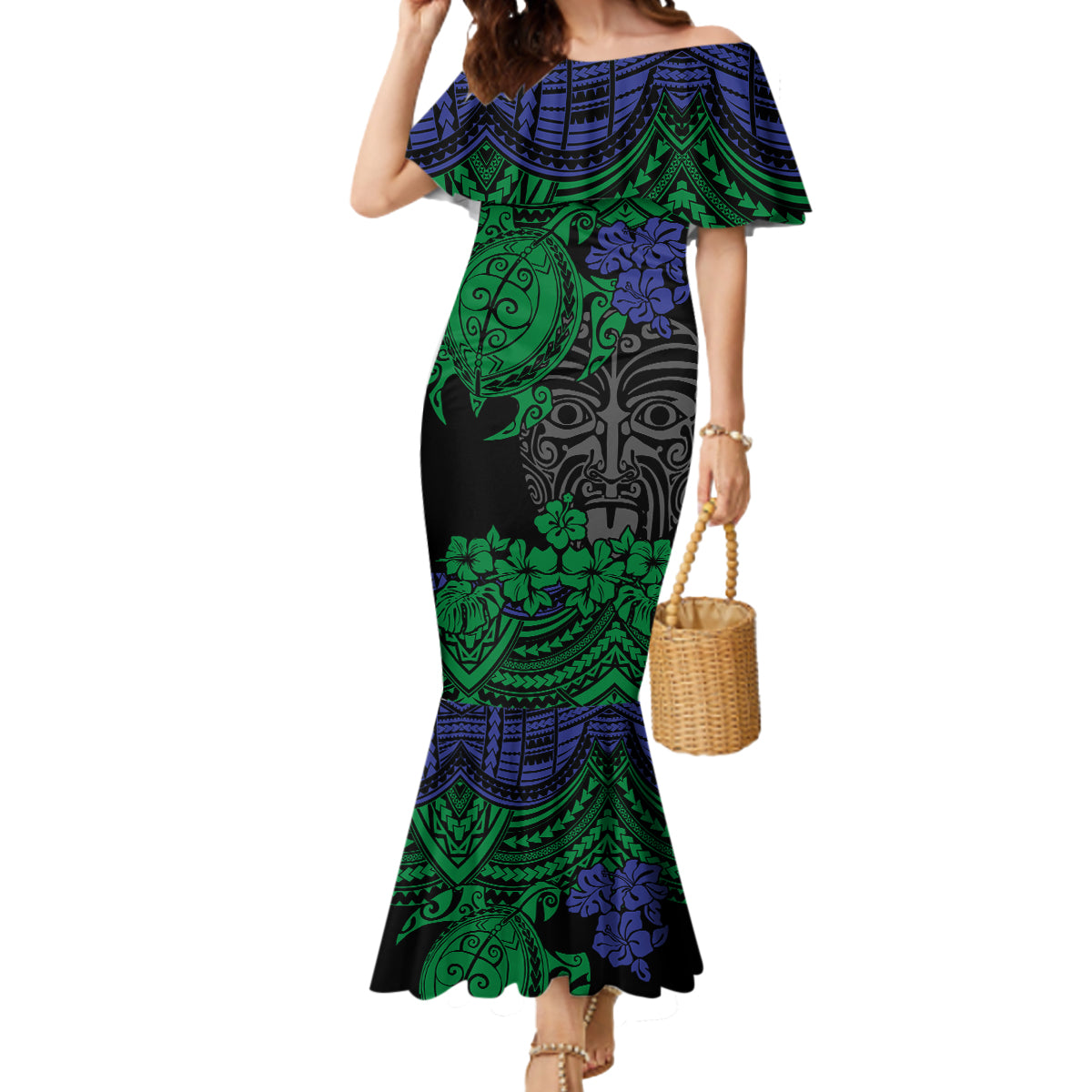 custom-new-zealand-warriors-rugby-mermaid-dress-hibiscus-and-turtle-with-polynesian-pattern
