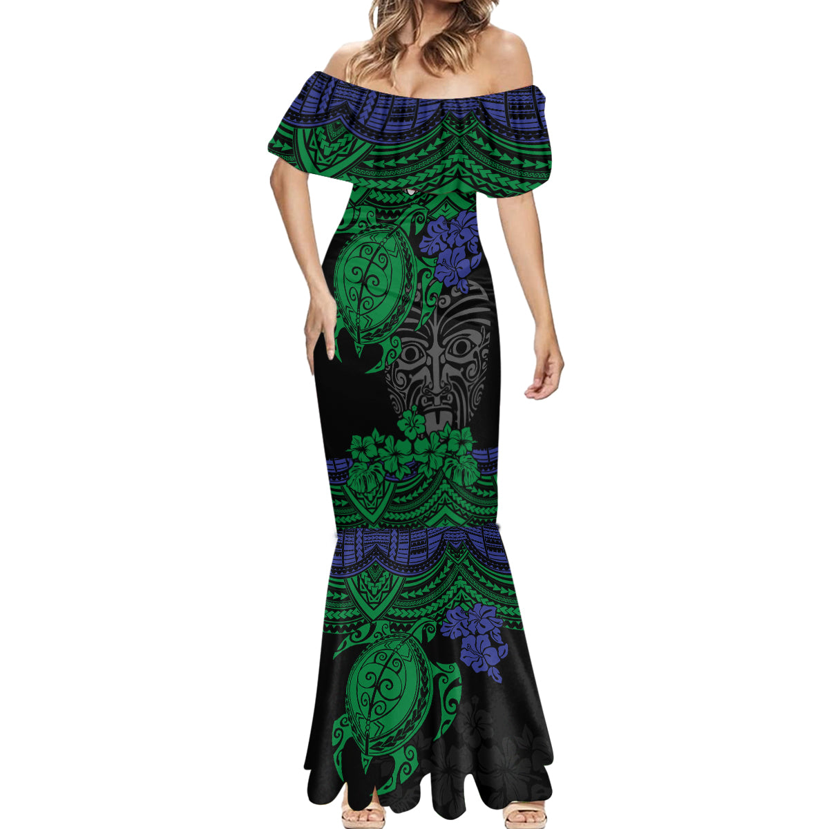 custom-new-zealand-warriors-rugby-mermaid-dress-hibiscus-and-turtle-with-polynesian-pattern