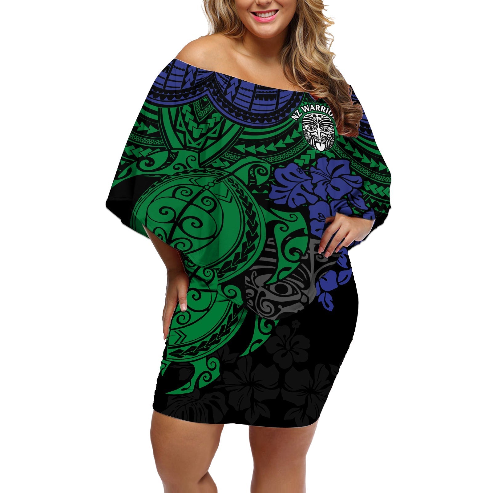 custom-new-zealand-warriors-rugby-off-shoulder-short-dress-hibiscus-and-turtle-with-polynesian-pattern