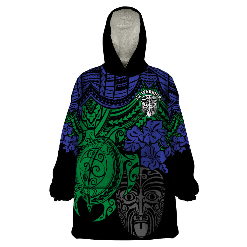 custom-new-zealand-warriors-rugby-wearable-blanket-hoodie-hibiscus-and-turtle-with-polynesian-pattern