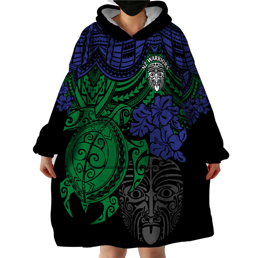 custom-new-zealand-warriors-rugby-wearable-blanket-hoodie-hibiscus-and-turtle-with-polynesian-pattern