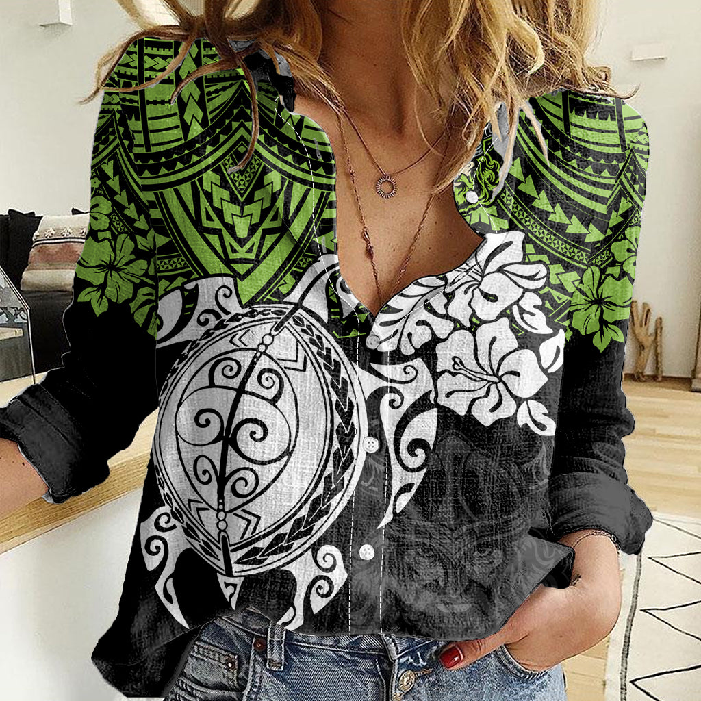 Custom Raiders Rugby Women Casual Shirt Canberra Hibiscus and Turtle With Polynesian Pattern - Vibe Hoodie Shop