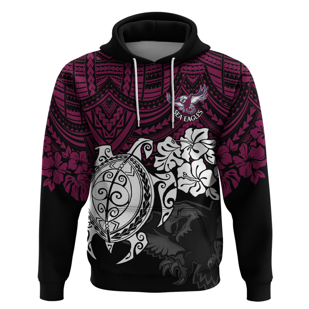 Custom Sea Eagles Rugby Hoodie Silvertails Hibiscus and Turtle With Polynesian Pattern LT9 - Vibe Hoodie Shop