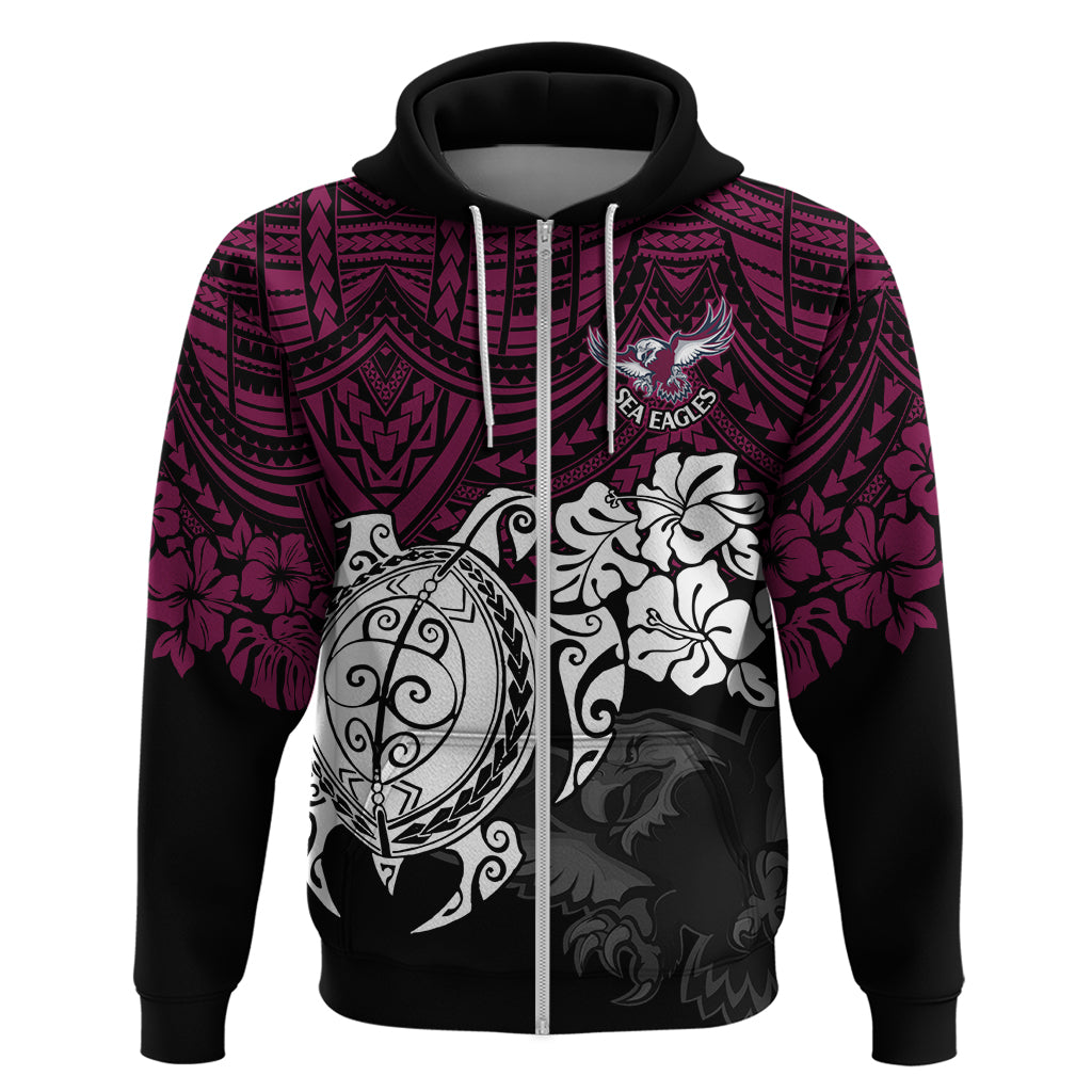Custom Sea Eagles Rugby Hoodie Silvertails Hibiscus and Turtle With Polynesian Pattern LT9 - Vibe Hoodie Shop