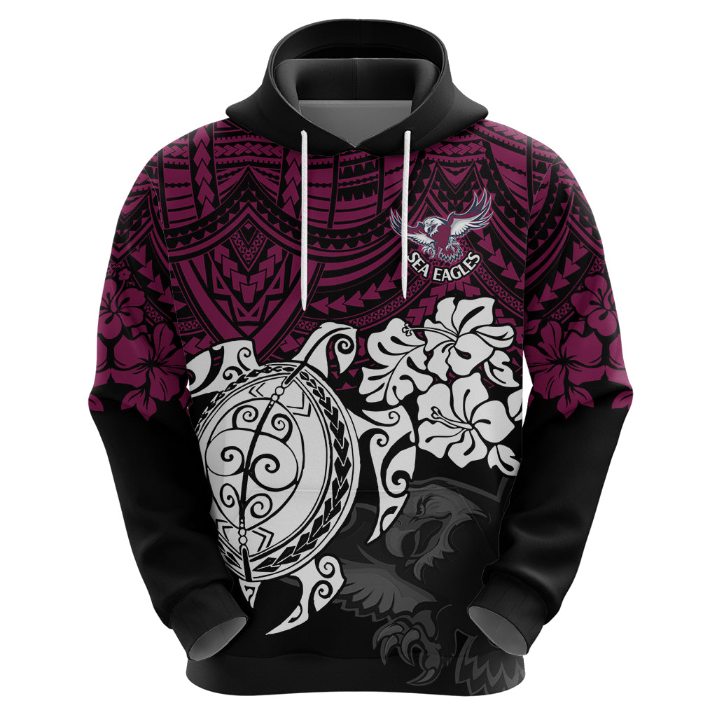 Custom Sea Eagles Rugby Hoodie Silvertails Hibiscus and Turtle With Polynesian Pattern LT9 - Vibe Hoodie Shop