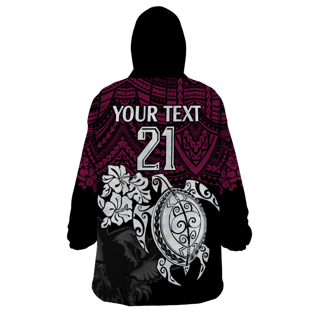 Custom Sea Eagles Rugby Wearable Blanket Hoodie Silvertails Hibiscus and Turtle With Polynesian Pattern - Vibe Hoodie Shop