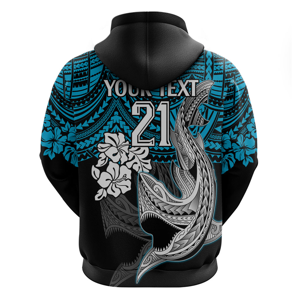 Custom Sharks Rugby Hoodie Hibiscus and Sharkies Tattoo With Polynesian Pattern LT9 - Vibe Hoodie Shop