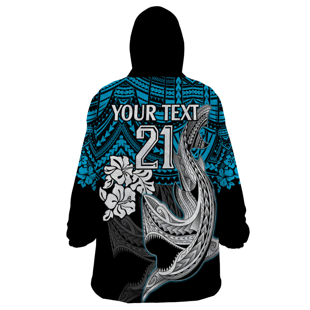 Custom Sharks Rugby Wearable Blanket Hoodie Hibiscus and Sharkies Tattoo With Polynesian Pattern - Vibe Hoodie Shop