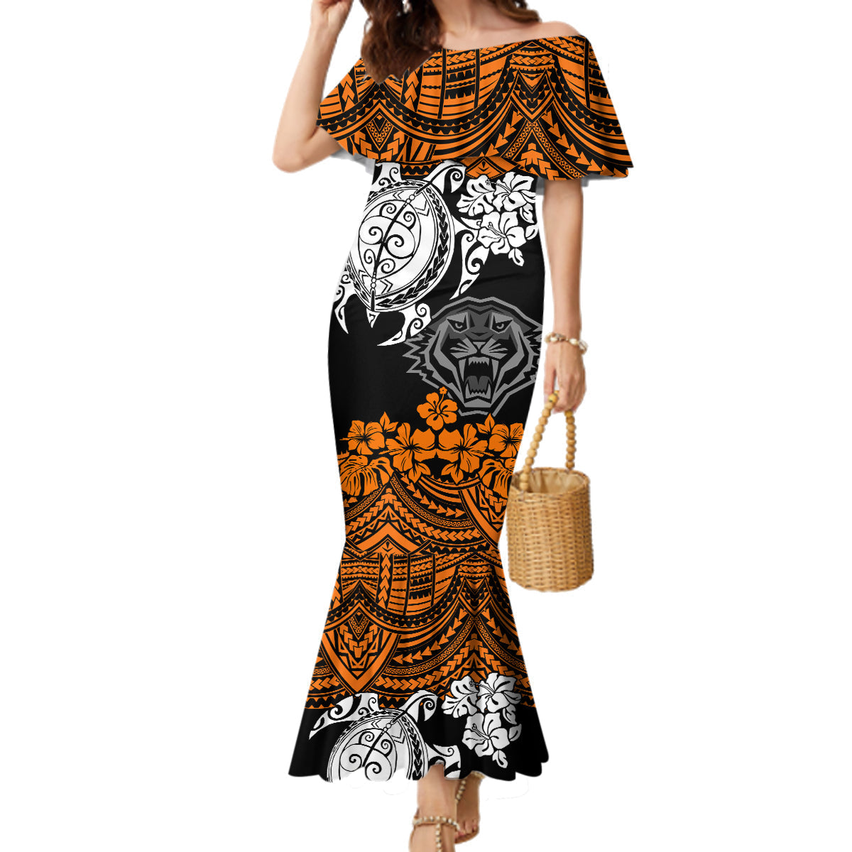 custom-wests-tigers-rugby-family-matching-mermaid-dress-and-hawaiian-shirt-hibiscus-and-turtle-with-polynesian-pattern