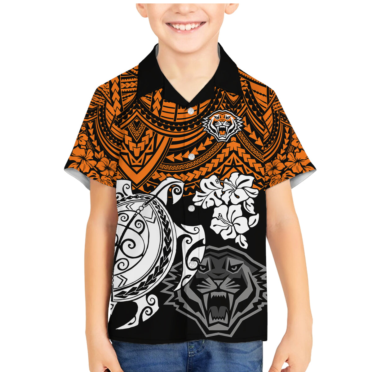custom-wests-tigers-rugby-family-matching-mermaid-dress-and-hawaiian-shirt-hibiscus-and-turtle-with-polynesian-pattern