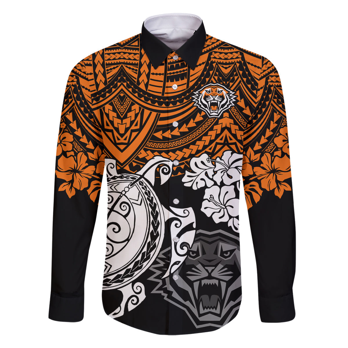 custom-wests-tigers-rugby-family-matching-off-shoulder-long-sleeve-dress-and-hawaiian-shirt-hibiscus-and-turtle-with-polynesian-pattern