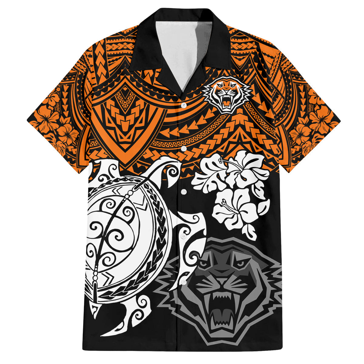 custom-wests-tigers-rugby-family-matching-off-shoulder-short-dress-and-hawaiian-shirt-hibiscus-and-turtle-with-polynesian-pattern
