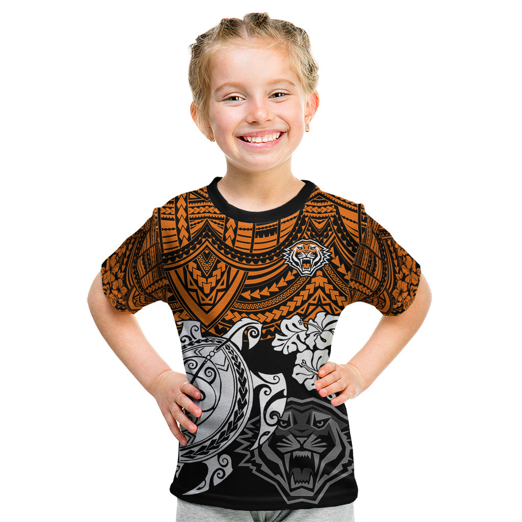 custom-wests-tigers-rugby-kid-t-shirt-hibiscus-and-turtle-with-polynesian-pattern