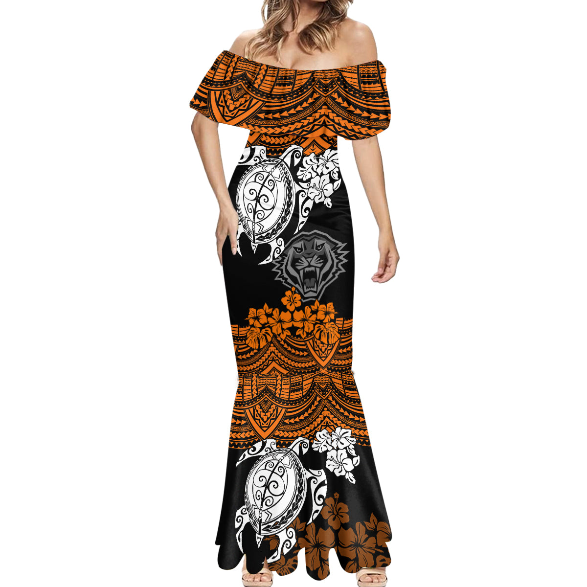 custom-wests-tigers-rugby-mermaid-dress-hibiscus-and-turtle-with-polynesian-pattern