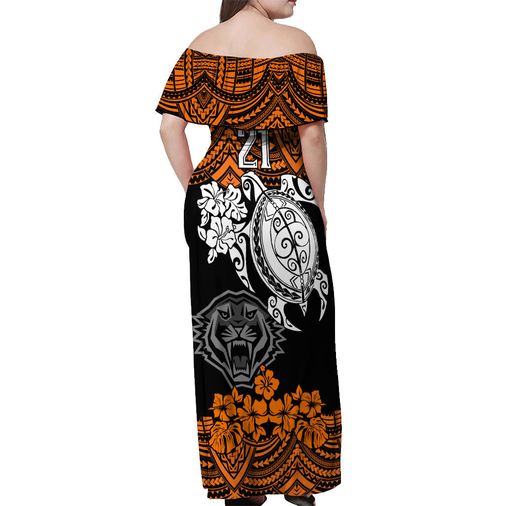 custom-wests-tigers-rugby-off-shoulder-maxi-dress-hibiscus-and-turtle-with-polynesian-pattern