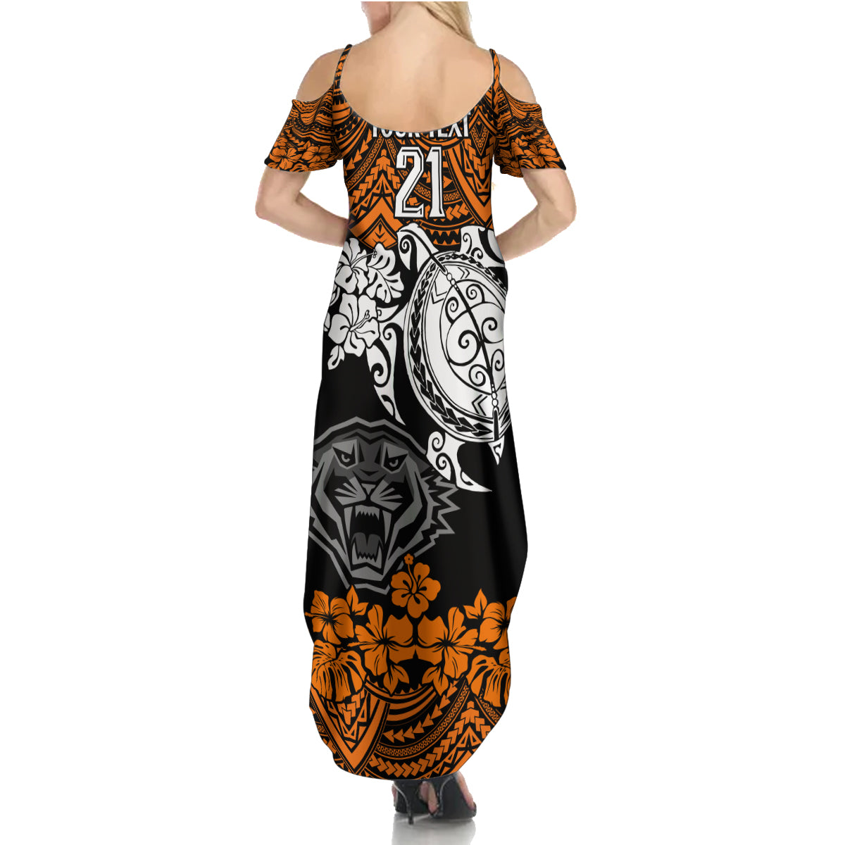 custom-wests-tigers-rugby-summer-maxi-dress-hibiscus-and-turtle-with-polynesian-pattern