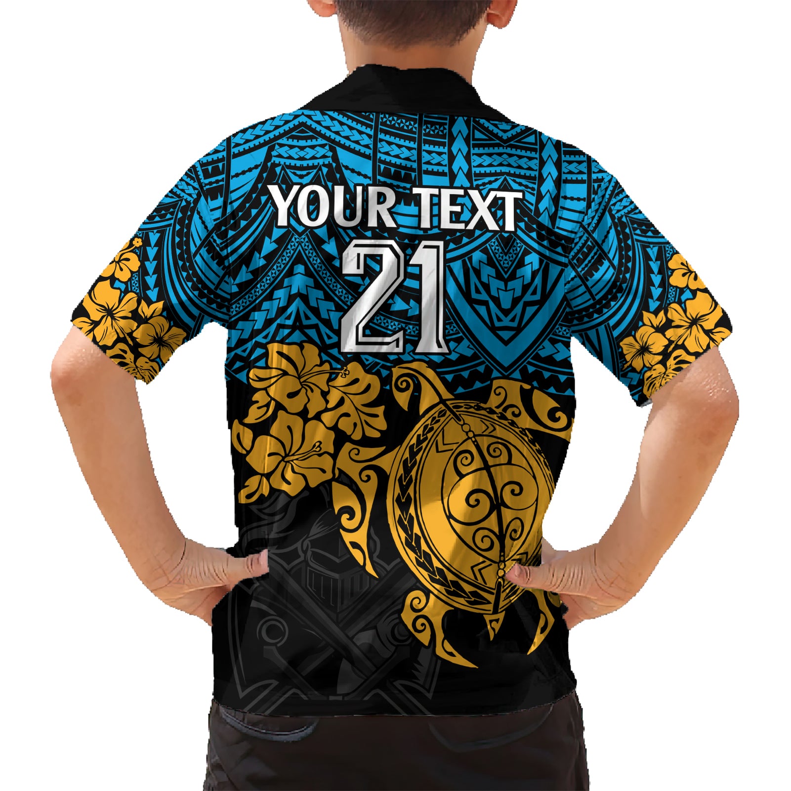 Custom Titans Rugby Hawaiian Shirt GLD Hibiscus and Turtle With Polynesian Pattern - Vibe Hoodie Shop