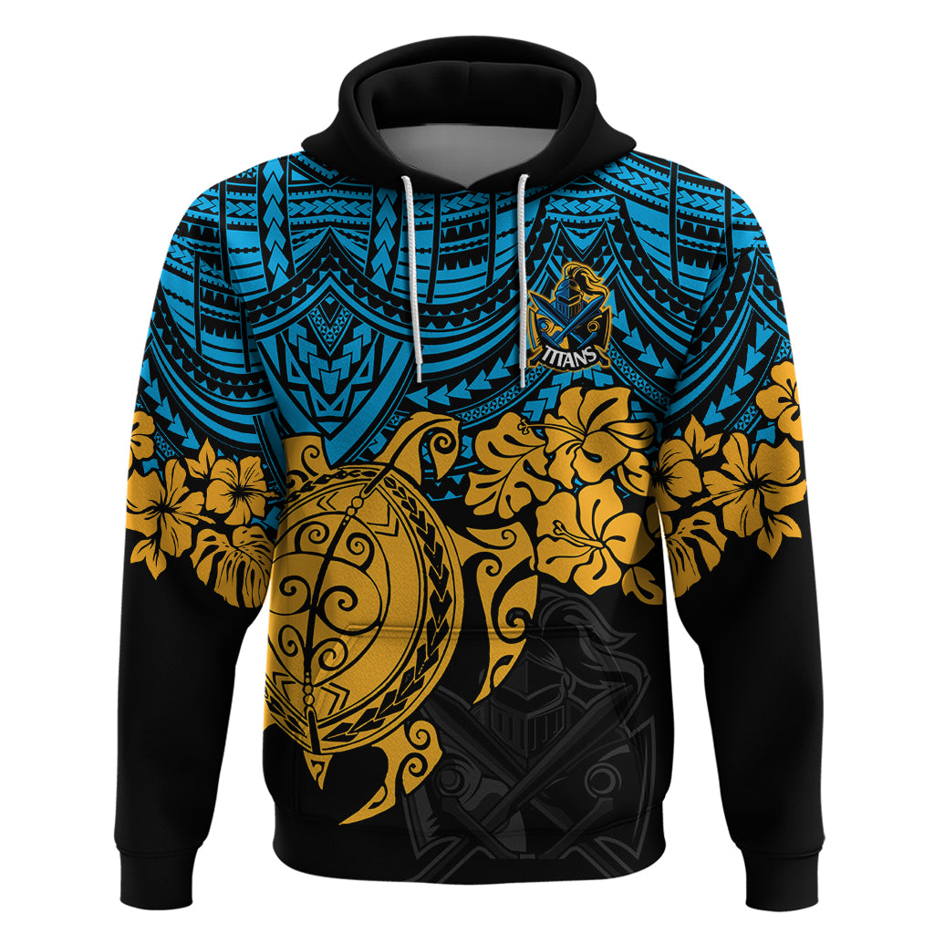 Custom Titans Rugby Hoodie GLD Hibiscus and Turtle With Polynesian Pattern LT9 - Vibe Hoodie Shop