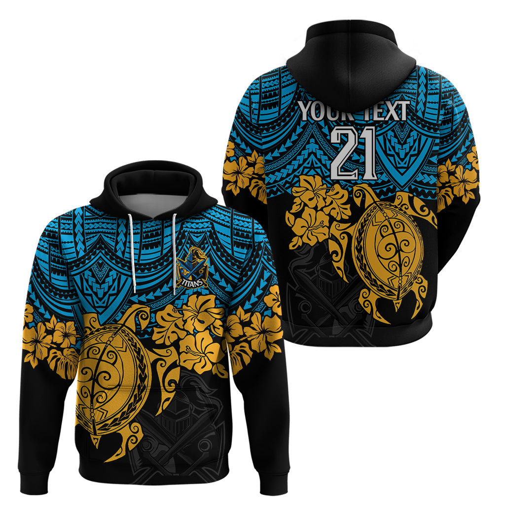 Custom Titans Rugby Hoodie GLD Hibiscus and Turtle With Polynesian Pattern LT9 - Vibe Hoodie Shop