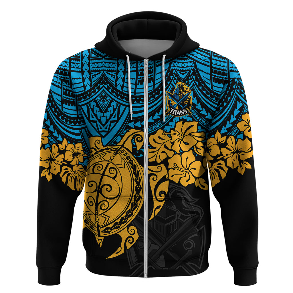 Custom Titans Rugby Hoodie GLD Hibiscus and Turtle With Polynesian Pattern LT9 - Vibe Hoodie Shop