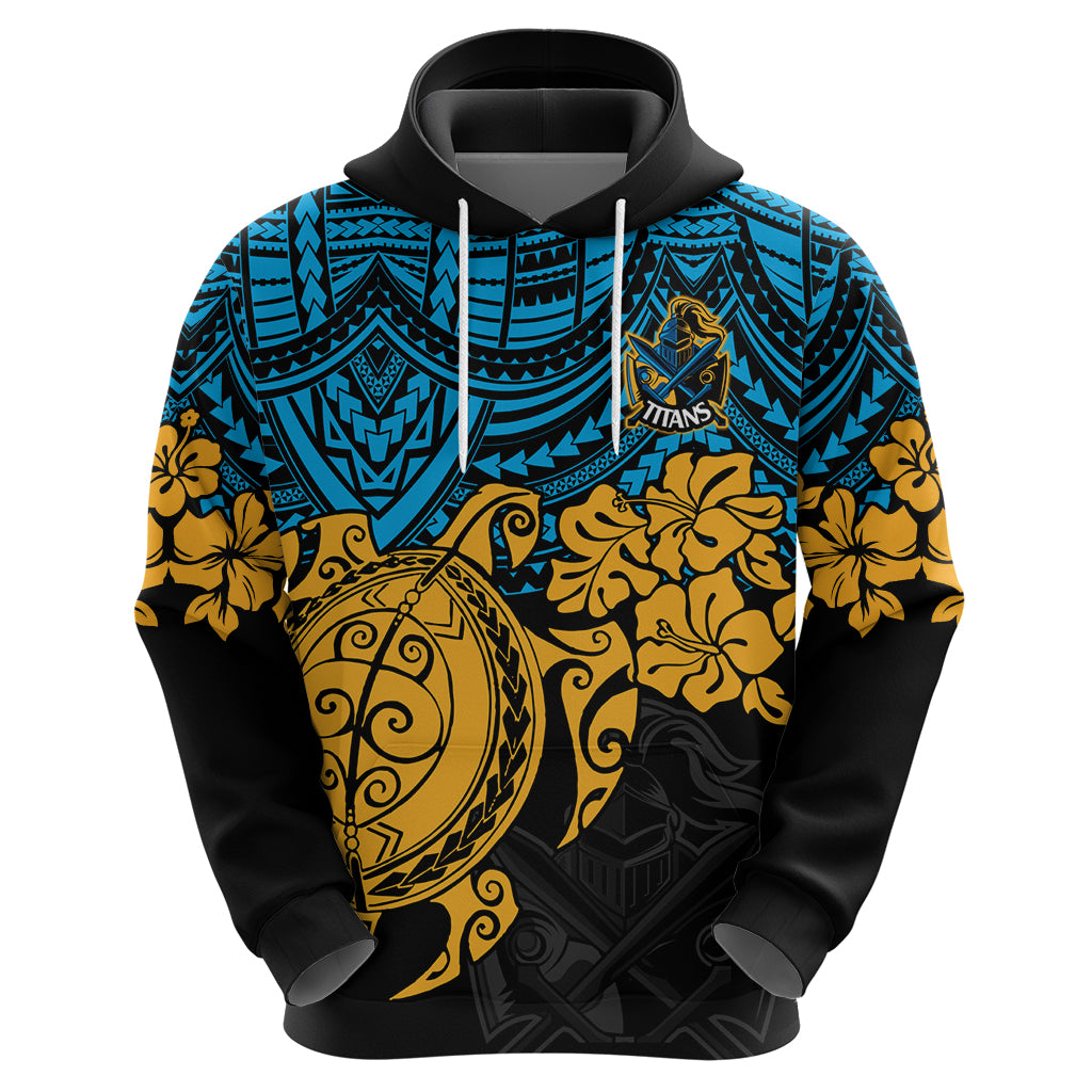 Custom Titans Rugby Hoodie GLD Hibiscus and Turtle With Polynesian Pattern LT9 - Vibe Hoodie Shop