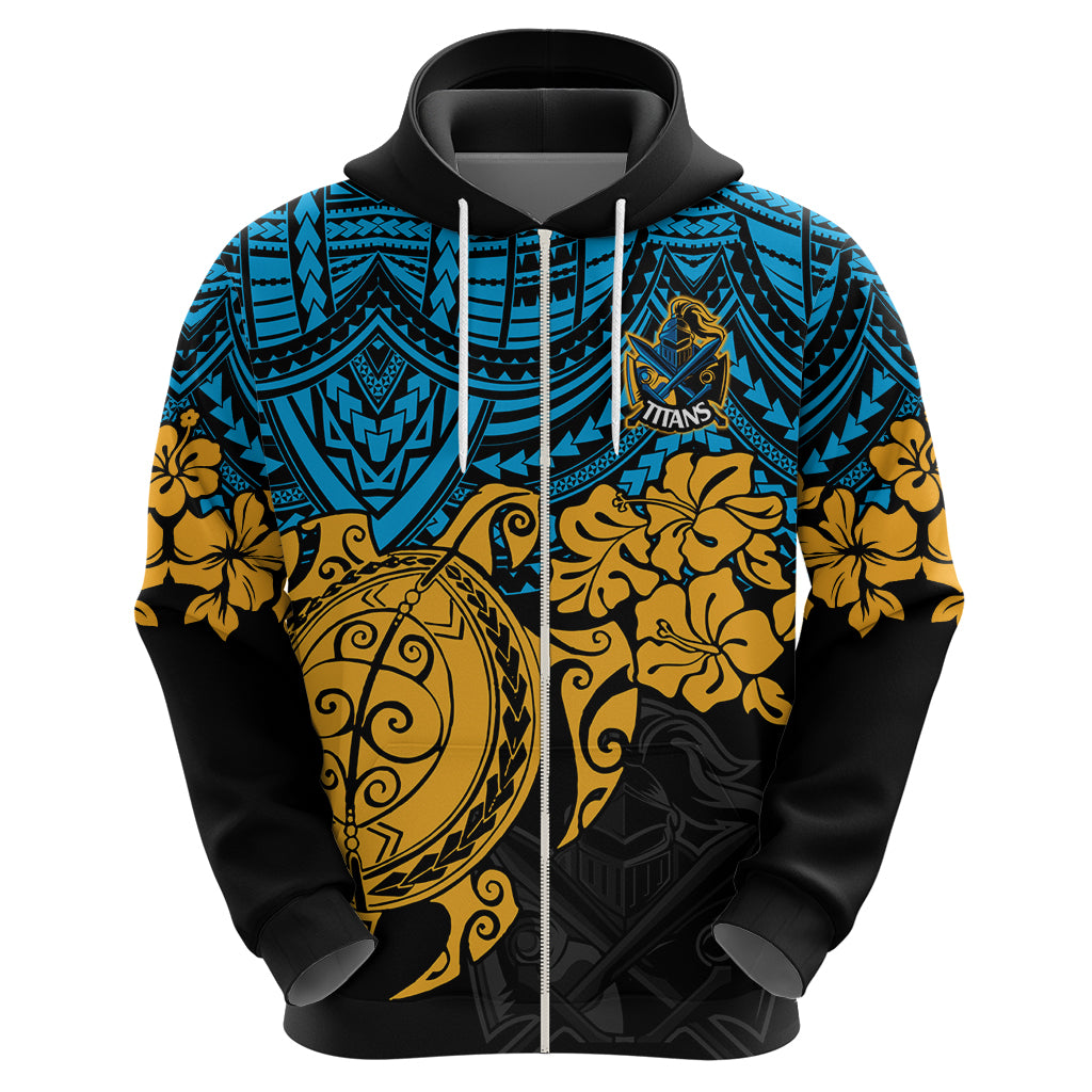 Custom Titans Rugby Hoodie GLD Hibiscus and Turtle With Polynesian Pattern LT9 - Vibe Hoodie Shop