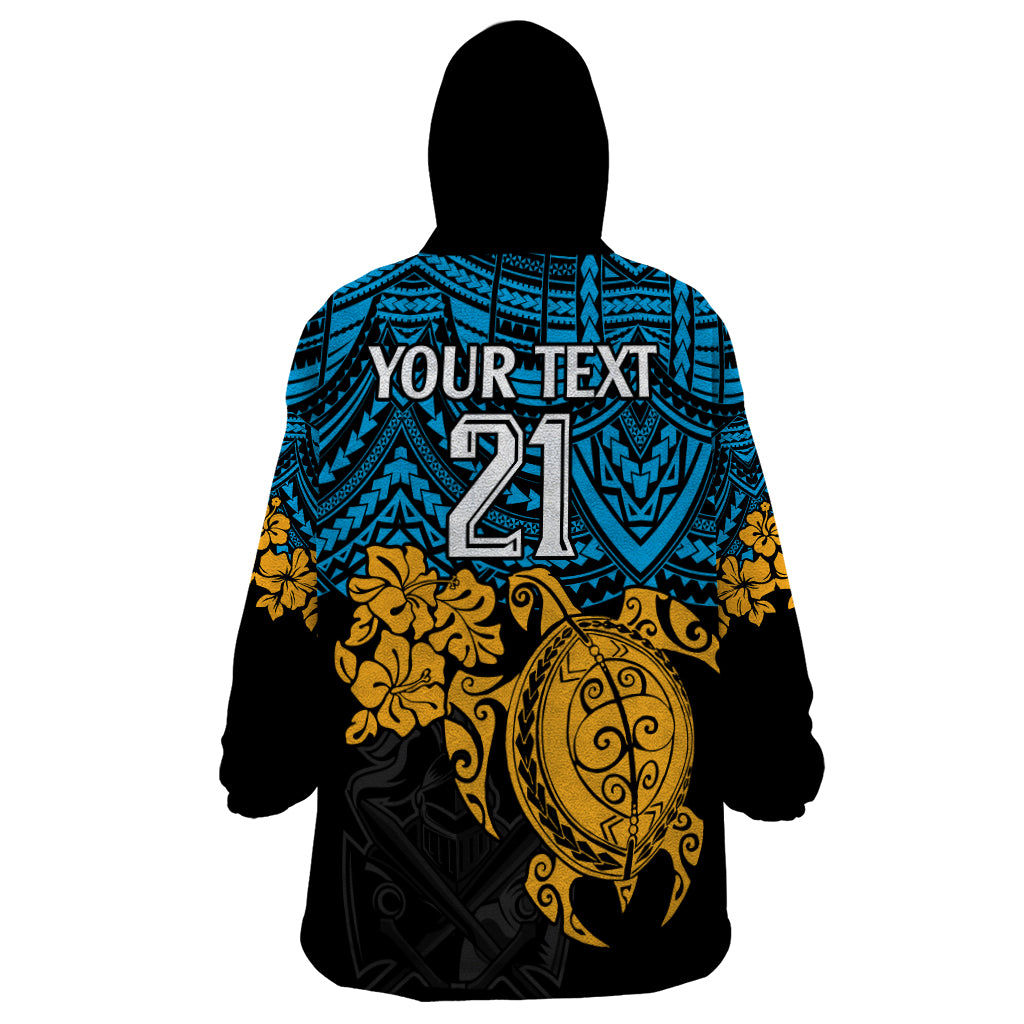 Custom Titans Rugby Wearable Blanket Hoodie GLD Hibiscus and Turtle With Polynesian Pattern - Vibe Hoodie Shop