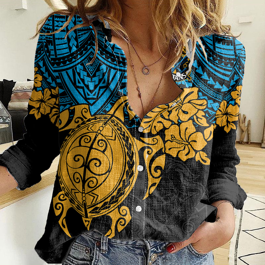 Custom Titans Rugby Women Casual Shirt GLD Hibiscus and Turtle With Polynesian Pattern - Vibe Hoodie Shop