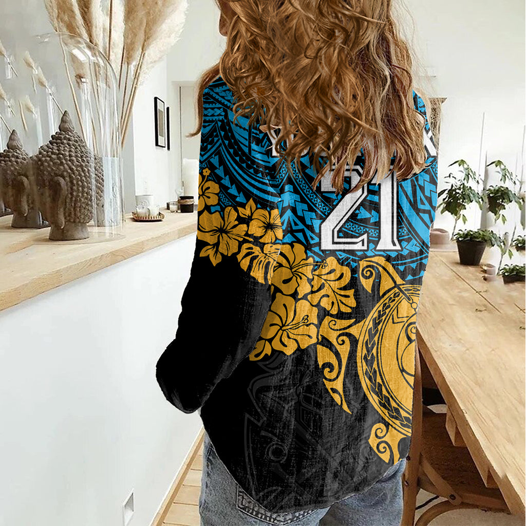 Custom Titans Rugby Women Casual Shirt GLD Hibiscus and Turtle With Polynesian Pattern - Vibe Hoodie Shop