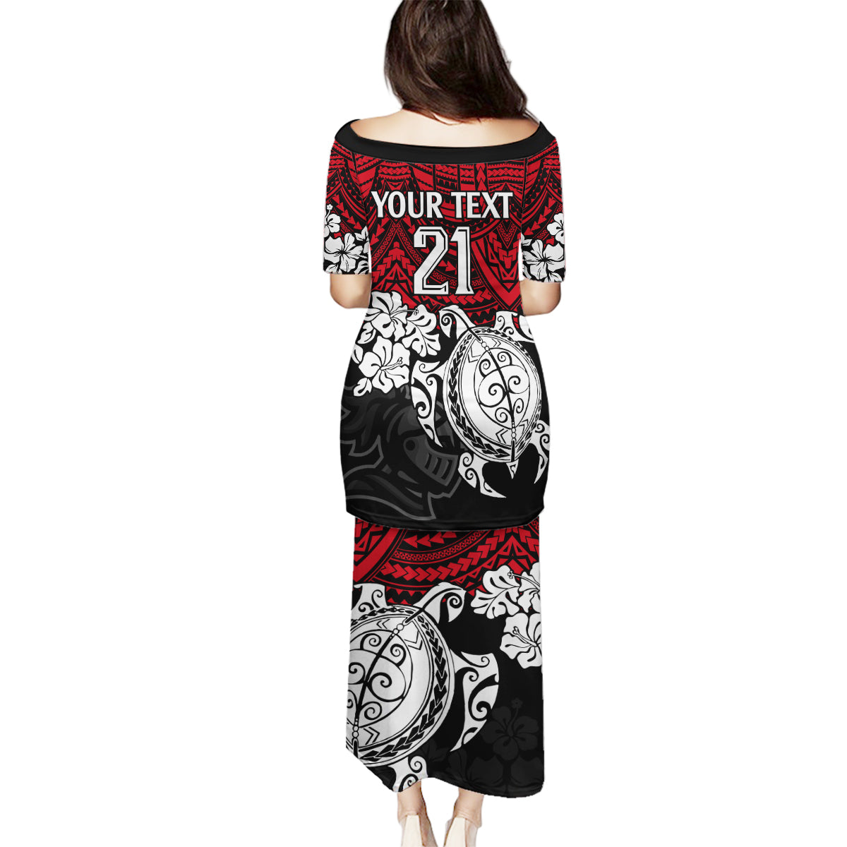 custom-knights-rugby-family-matching-puletasi-dress-and-hawaiian-shirt-novocastrians-hibiscus-and-turtle-with-polynesian-pattern