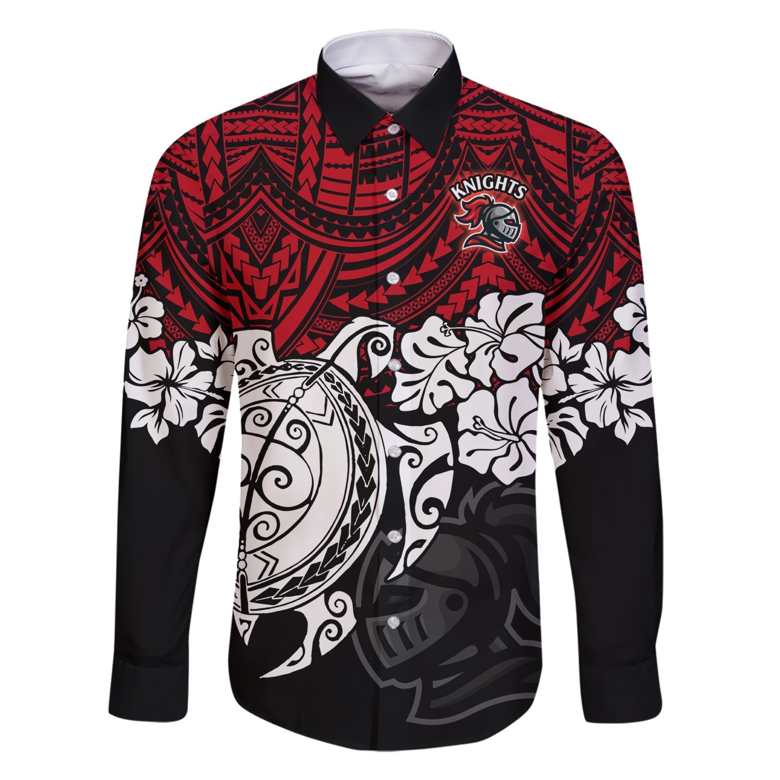 custom-knights-rugby-family-matching-short-sleeve-bodycon-dress-and-hawaiian-shirt-novocastrians-hibiscus-and-turtle-with-polynesian-pattern