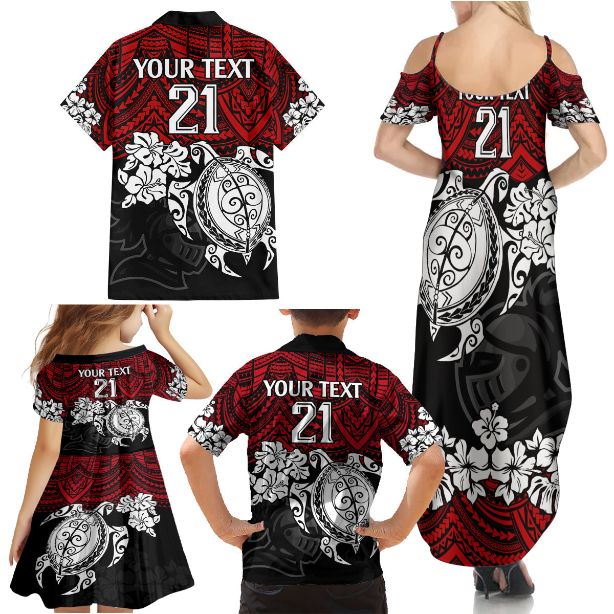 custom-knights-rugby-family-matching-summer-maxi-dress-and-hawaiian-shirt-novocastrians-hibiscus-and-turtle-with-polynesian-pattern