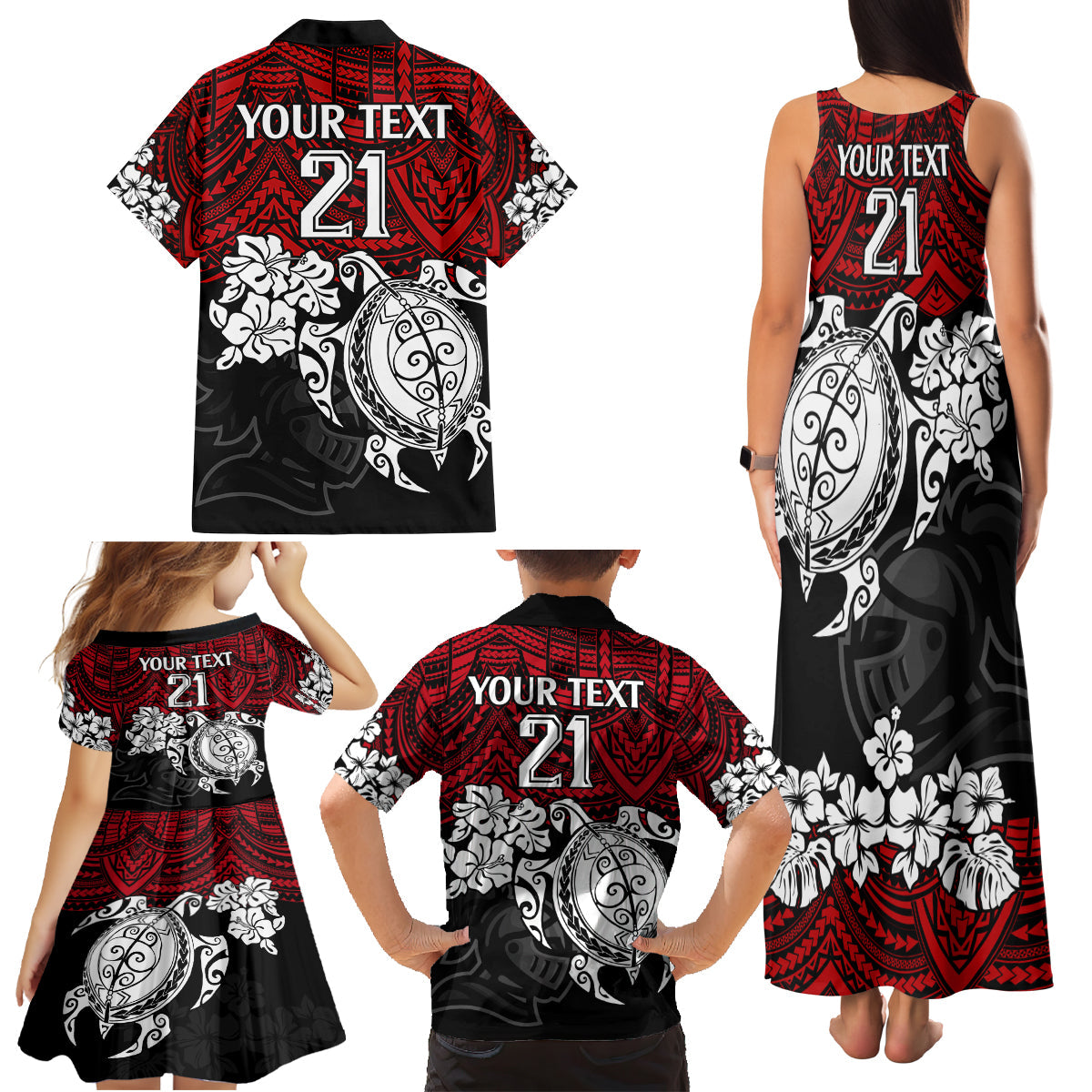 custom-knights-rugby-family-matching-tank-maxi-dress-and-hawaiian-shirt-novocastrians-hibiscus-and-turtle-with-polynesian-pattern