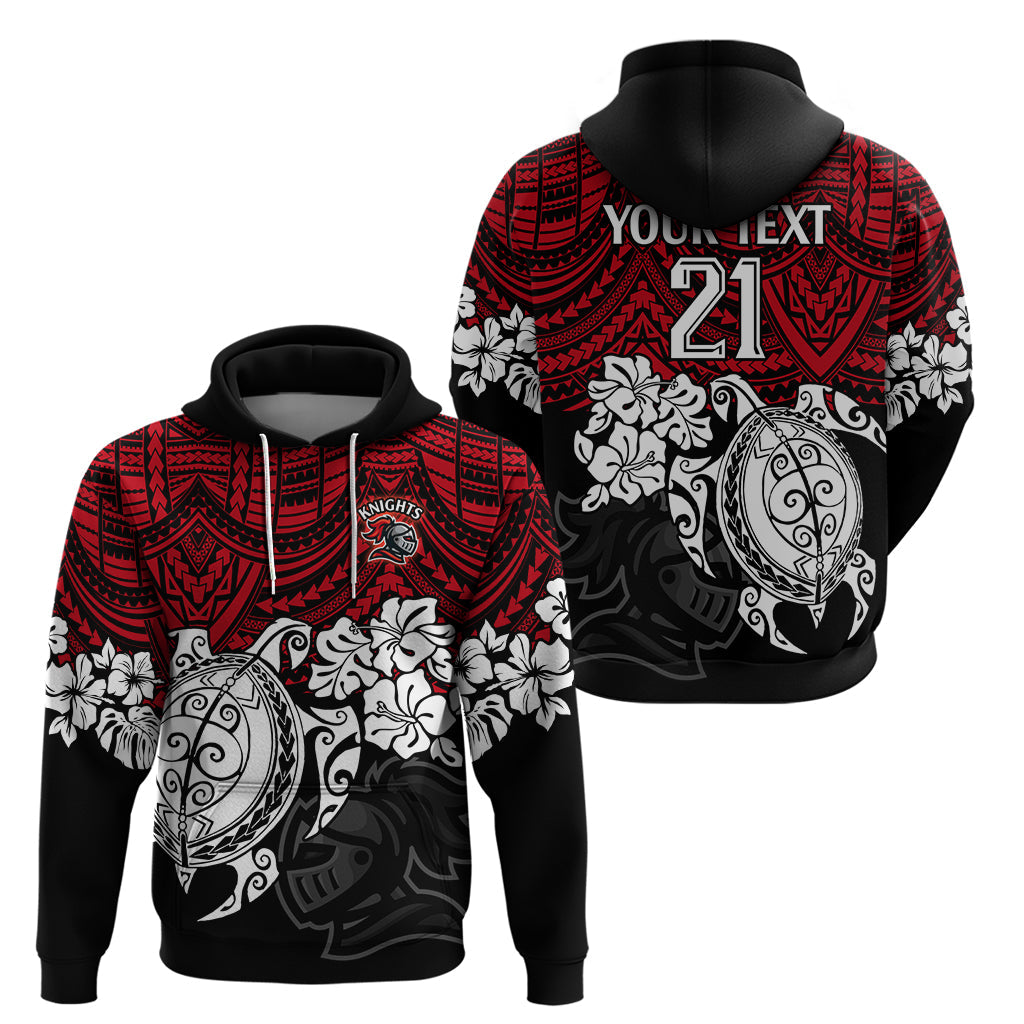 Custom Knights Rugby Hoodie Novocastrians Hibiscus and Turtle With Polynesian Pattern LT9 - Vibe Hoodie Shop